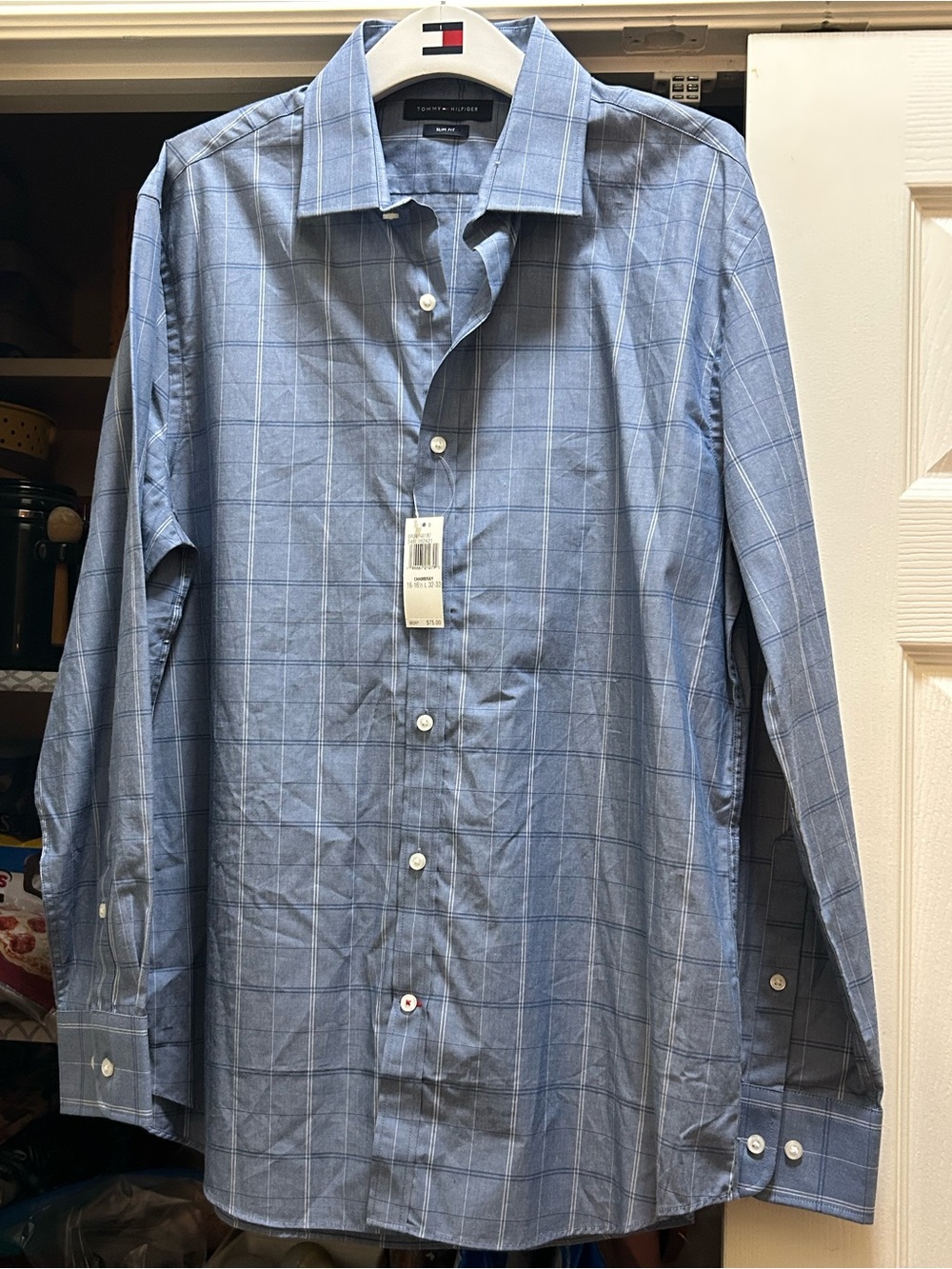 Tommy Hilfiger Light Blue Windowpane Dress Shirt Large NWT